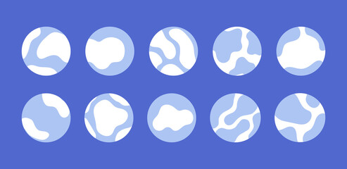 Trendy cover set of icons for social media stories. Vector fluid shapes in light blue and white colors
