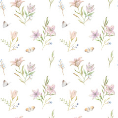 Watercolor hand drawn lilies flowers