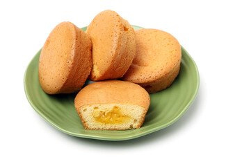 yolk filled pie on white background 