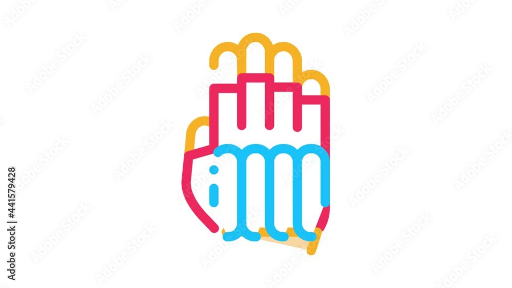 Sticker protective glove icon animation. color protective glove animated icon on white background