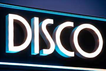 Illuminated signboard of Disco