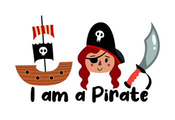 Vector image. Nice drawings of pirates.
Children's image to decorate.