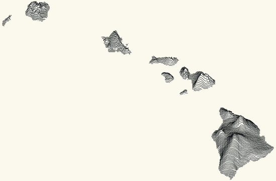 Light Topographic Map Of The Federal State Of Hawaii, USA With Black Contour Lines On Beige Background