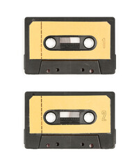 Old Vintage Audio cassette tape - both sides 1 and 2 isolated on a white background with Clipping Path