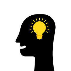 black human head and yellow bulb like insight