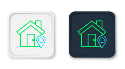 Line Map pointer with house icon isolated on white background. Home location marker symbol. Colorful outline concept. Vector