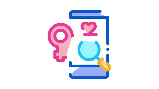 Female Love Search Icon Animation. color Female Love Search animated icon on white background