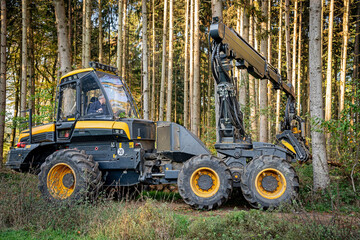 Moderne Forstmaschinen - Einsatz von einen Harvester.