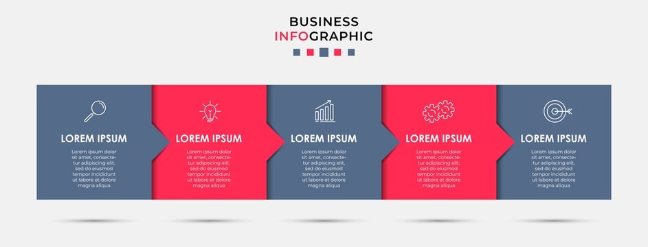 Vector Infographic design business template with icons and 5 options or steps. Can be used for process diagram, presentations, workflow layout, banner, flow chart, info graph
