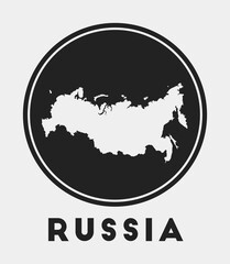 Russia icon. Round logo with country map and title. Stylish Russia badge with map. Vector illustration.