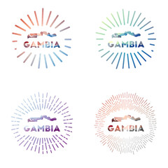 Gambia low poly sunburst set. Logo of country in geometric polygonal style. Vector illustration.