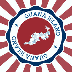 Guam Island Badge. Round logo of the island with a triangular mesh map and radial rays. EPS10 Vector.