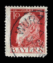 Stamp printed in Bavaria shows portrait of Prince Regent Luitpold, circa 1911