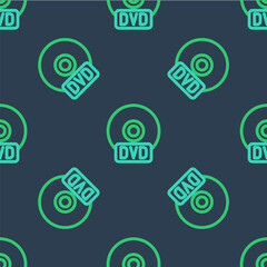 Line CD or DVD disk icon isolated seamless pattern on blue background. Compact disc sign. Vector