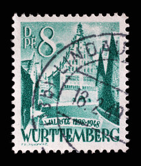 Stamp printed in Germany, French Occupation of Wurttemberg shows Waldsee Townhall, circa 1948