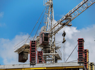 Fototapeta premium Tower crane. Lifting crane. Construction site. Kazakhstan. 2021.