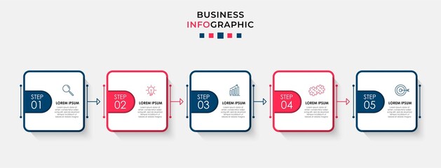 Vector Infographic design business template with icons and 5 options or steps. Can be used for process diagram, presentations, workflow layout, banner, flow chart, info graph