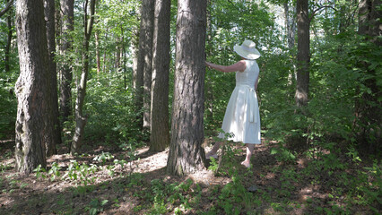 The girl walking in the woods