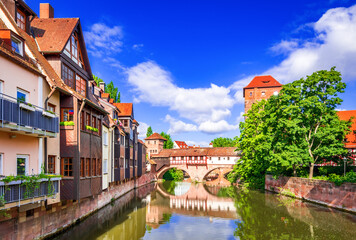 Fototapeta na wymiar Nuremberg, Germany - Picturesque Pegnitz River, Bavaria.