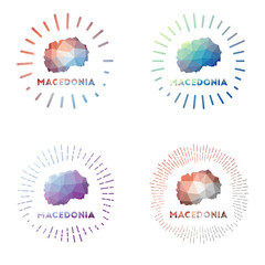 Macedonia low poly sunburst set. Logo of country in geometric polygonal style. Vector illustration.