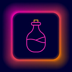 Glowing neon line Old bottle of wine icon isolated on black background. Colorful outline concept. Vector