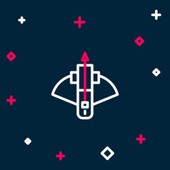 Line Battle crossbow with arrow icon isolated on blue background. Colorful outline concept. Vector