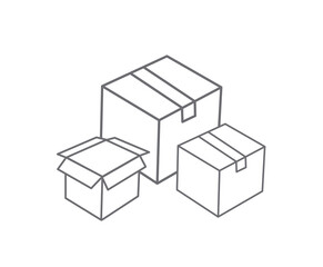 Cardboard box line icon and Carton packaging box isolated on a white background. Closed box. Design for web, apps and mobile. Flat design style. Vector illustration