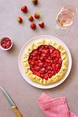 Strawberry galette or open pie . Baking. Vegetarian food.