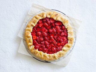 Strawberry galette or open pie . Baking. Vegetarian food.