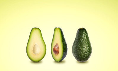 Ripe avocado close up on bright background