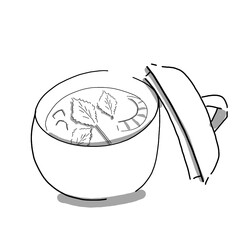 Hand drawn illustration of Japanese food egg custard in simple drawing 