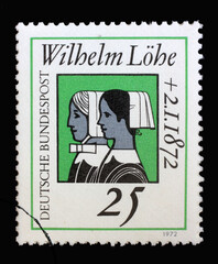 Stamp printed in Germany showing Deaconess sisters, Death Centenary of Wilhelm Löhe (1808-1872),...