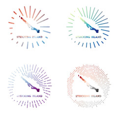 Stocking Island low poly sunburst set. Logo of the island in a geometric polygonal style. Vector illustration.