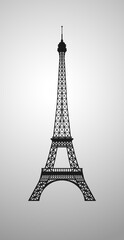 Fototapeta na wymiar Eiffel tower vector image. Realistic silhouette. Symbol of Paris city. Isolated abstract graphic design template. National Holiday in France congrats concept. Black and white style. Frontal view.