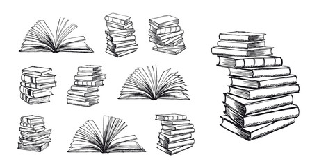 Book, Hand drawn illustration in sketch style. Vector. 	