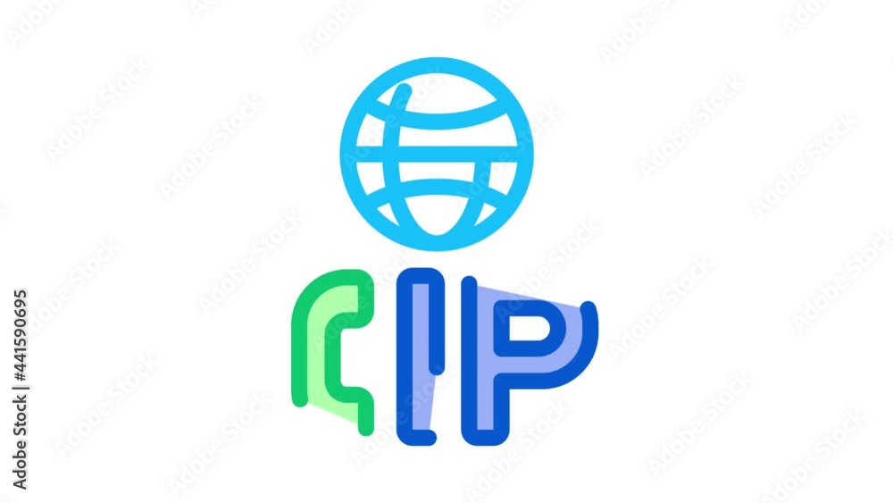 Poster voip ip calling system icon animation. color voip ip calling system animated icon on white backgroun