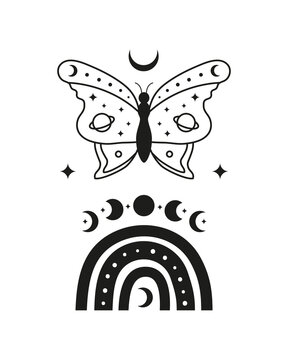 Magic occult tarot card with boho symbols.