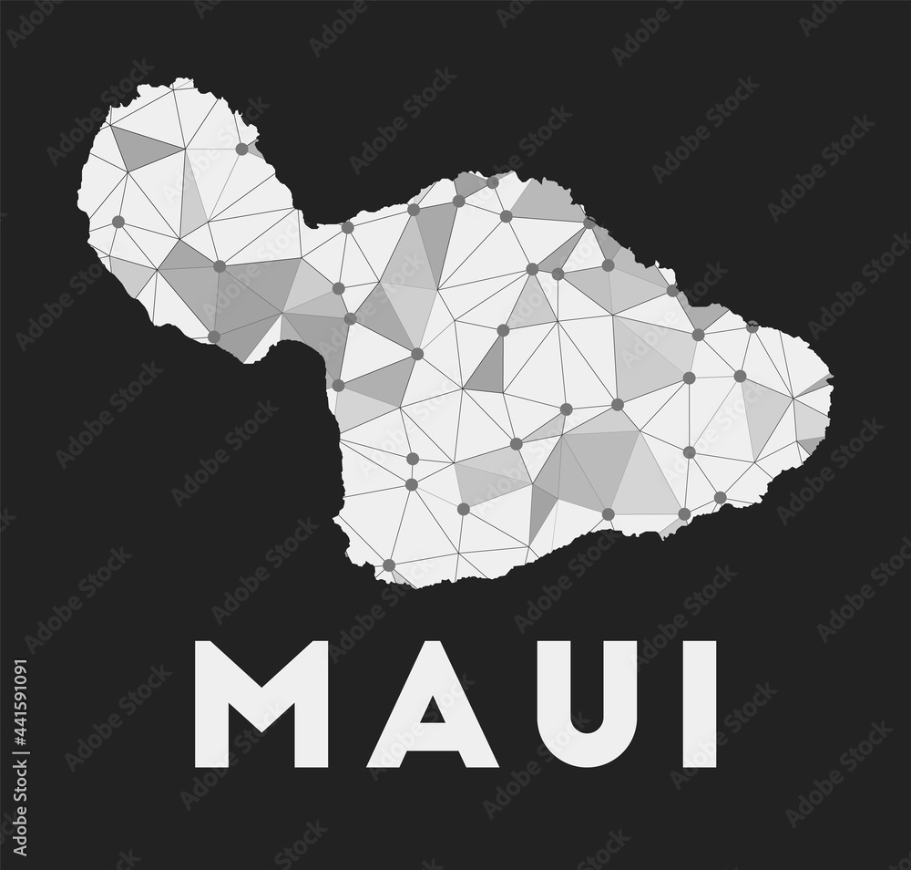 Poster maui - communication network map of island. maui trendy geometric design on dark background. technol