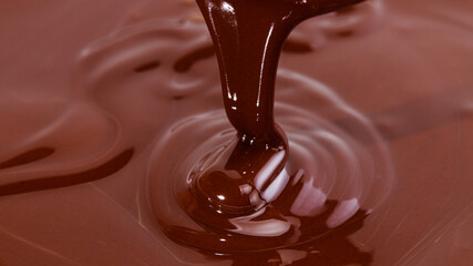 Melted chocolate swirl background. Liquid chocolate close-up