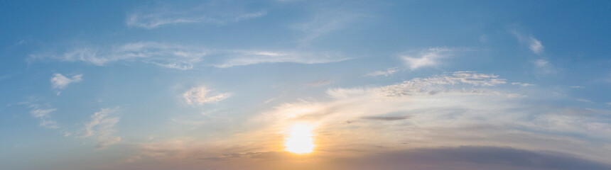 Naklejka na ściany i meble Sunrise panorama. Blue with yellow sky.