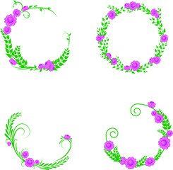 Floral wreaths of pink flowers and green leaves