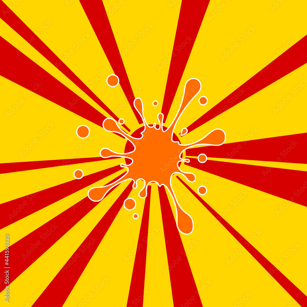 Poster blot symbol on a background of red flash explosion radial lines. the large orange symbol is located 