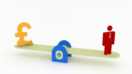 

3d illustration Pound Currency Symbol with business man balancing
