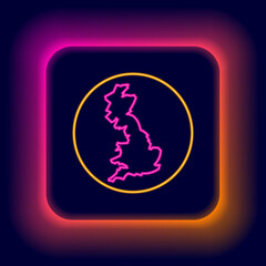 Glowing neon line England map icon isolated on black background. Colorful outline concept. Vector