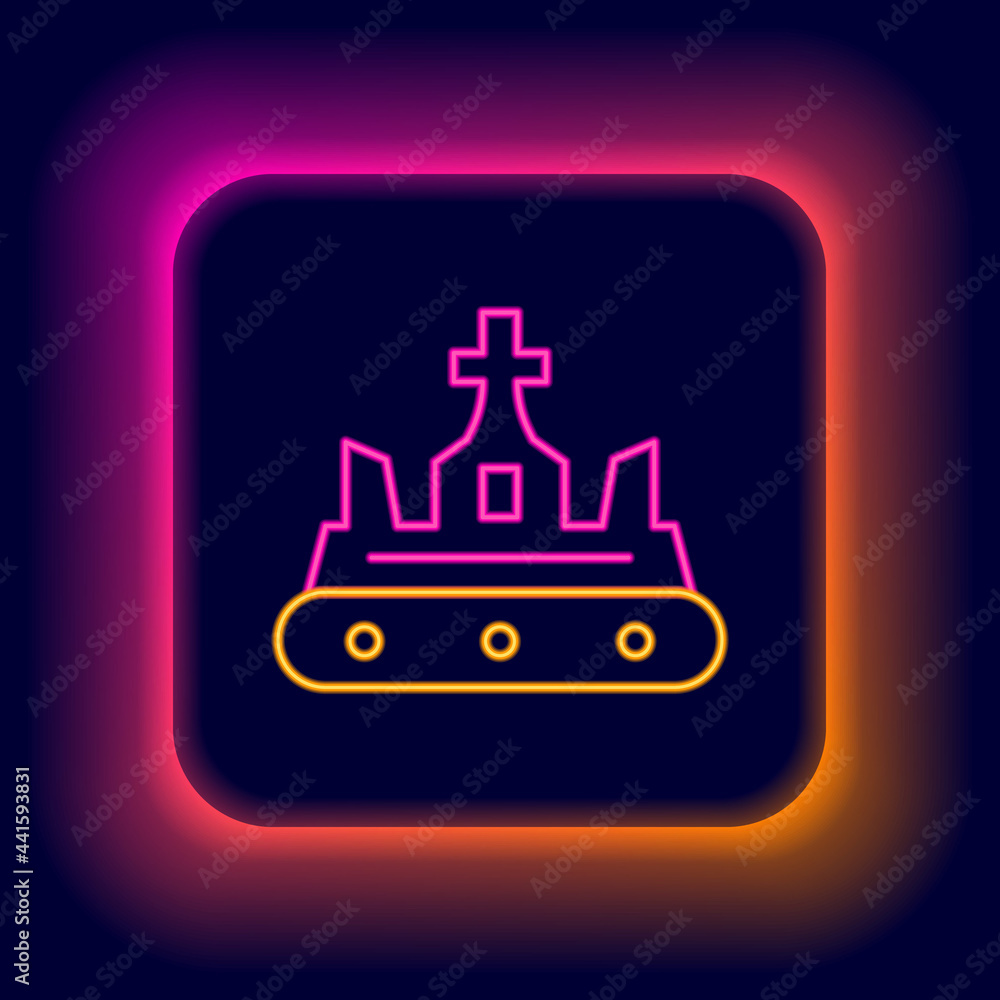 Sticker Glowing neon line British crown icon isolated on black background. Colorful outline concept. Vector