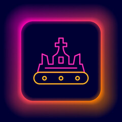 Glowing neon line British crown icon isolated on black background. Colorful outline concept. Vector