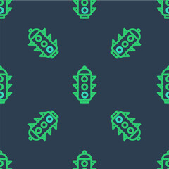 Line Traffic light icon isolated seamless pattern on blue background. Vector