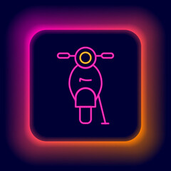 Glowing neon line Scooter icon isolated on black background. Colorful outline concept. Vector