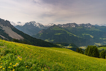 Fototapeta na wymiar Mountain hike on the Blasenka and Seewaldsee in Vorarlberg Austria