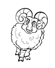 Smiling goat. Children Coloring Book Pages. Vector cartoon illustration isolated on white background.  Black and white